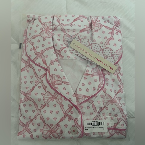 NWT LOVESHACKFANCY X ROLLER RABBIT PINK RIBBON WOMAN SIZE MEDIUM POLO PJ - Picture 6 of 7